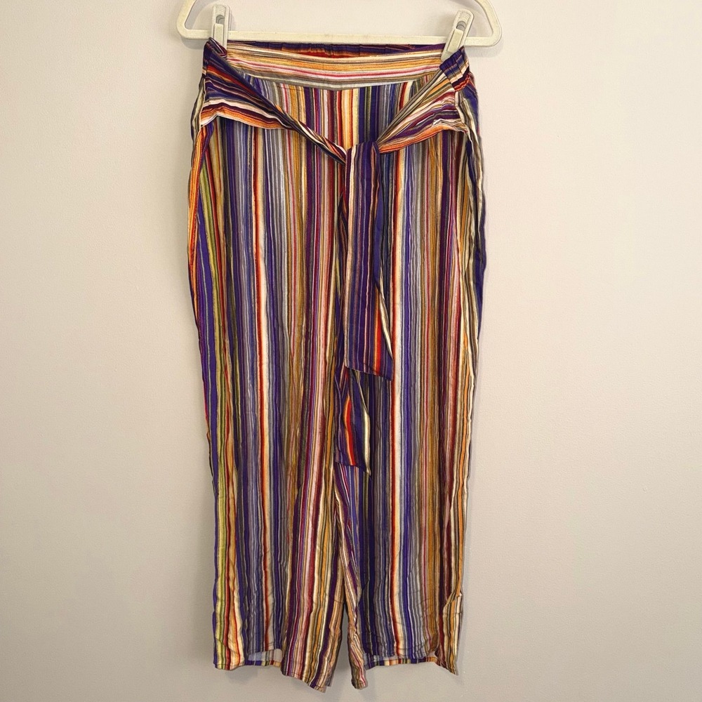 Mlle Gabrielle Striped Wide Leg Pants PXL Purple Orange Boho Y2K Palazzo